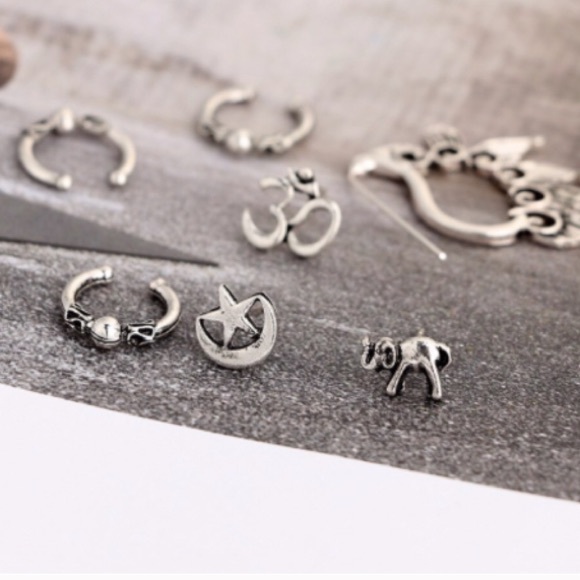'Reincarnation' 7pcs Moon Star Feather Earring Set - Picture 4 of 8
